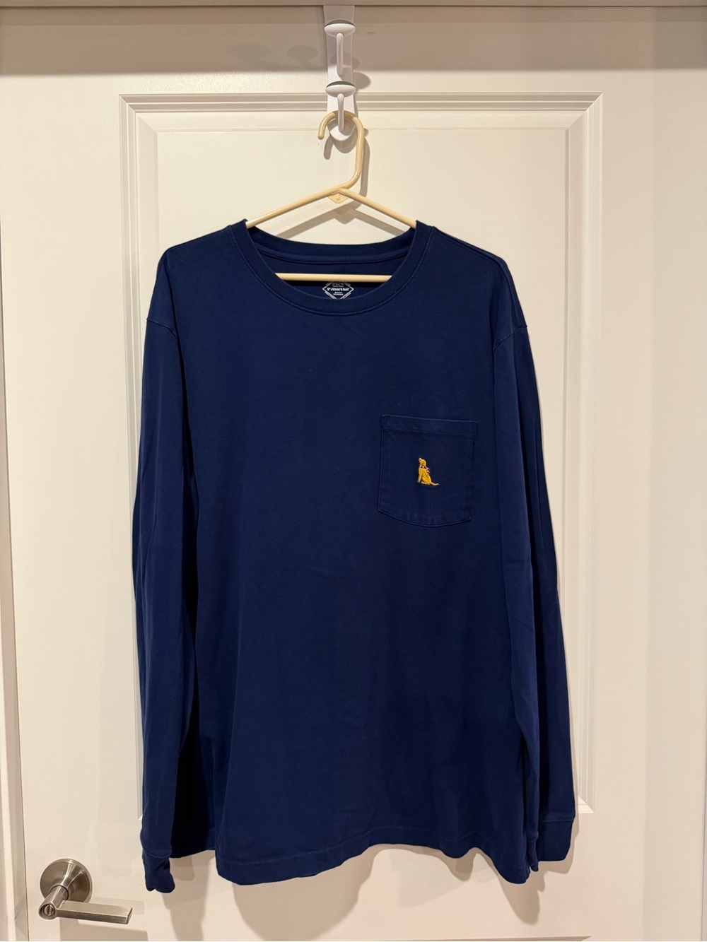 St. John's Bay Navy Long-Sleeve Crewneck Pocket Tee with Yellow Embroidered Logo